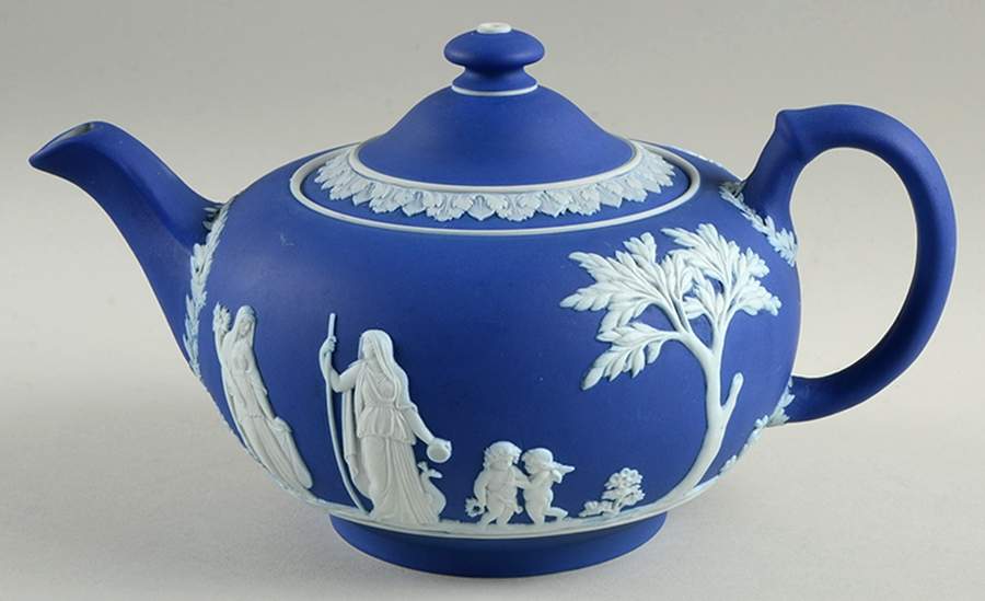 Cream Color on Wedgwood Blue Jasperware Teapot & Lid by Wedgwood-1