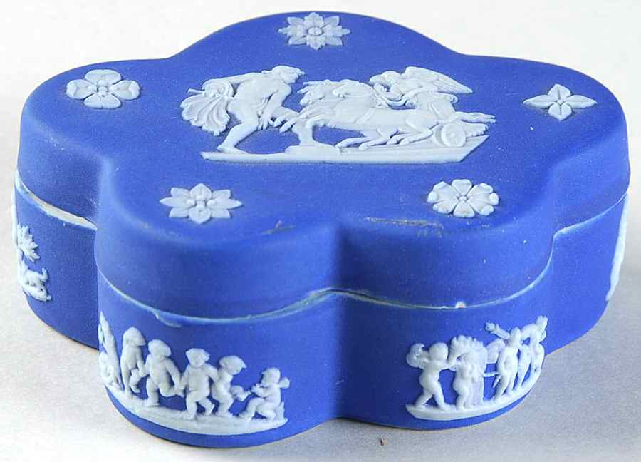 Cream Color on Wedgwood Blue Jasperware Pentefoil Box & Lid by Wedgwood-1