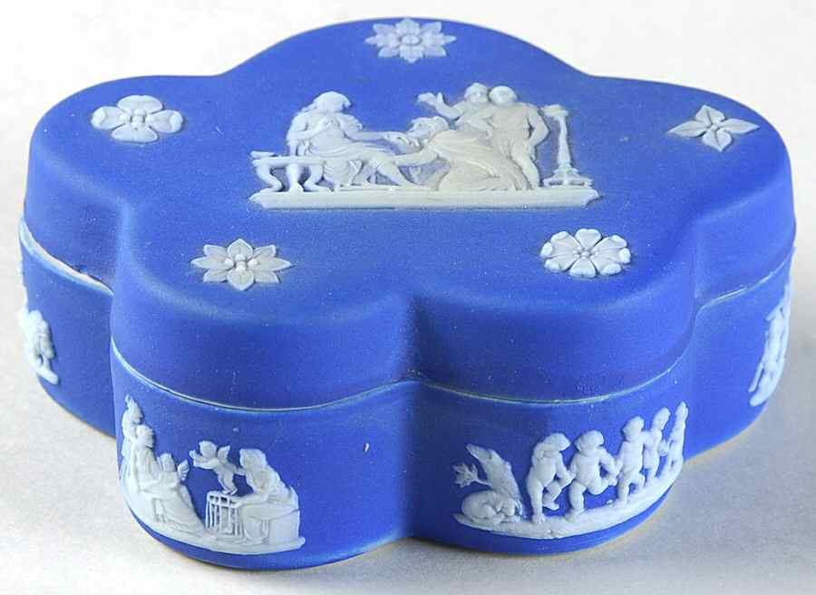 Cream Color on Wedgwood Blue Jasperware Pentefoil Box & Lid by Wedgwood-1