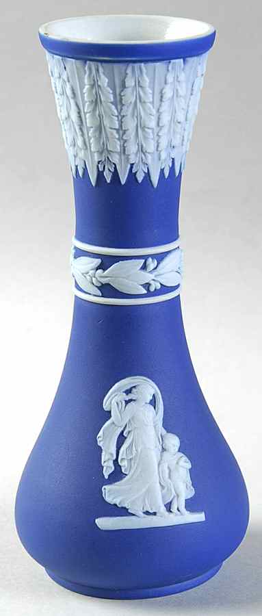 Cream Color on Wedgwood Blue Jasperware 6" Bud Vase by Wedgwood-1