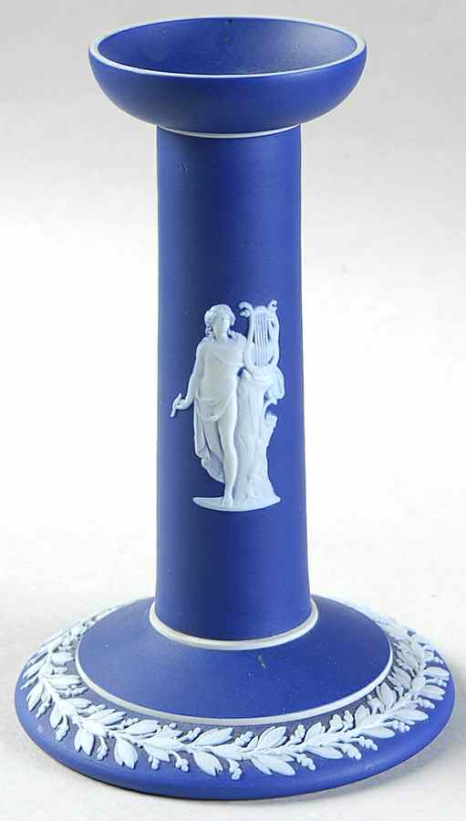 Cream Color on Wedgwood Blue Jasperware 6" Candlestick by Wedgwood-1