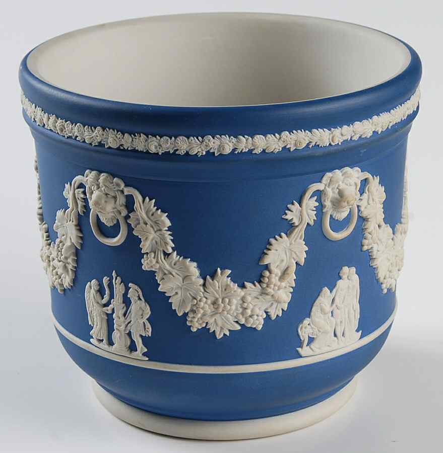 Cream Color on Wedgwood Blue Jasperware 4" Jardiniere by Wedgwood-1