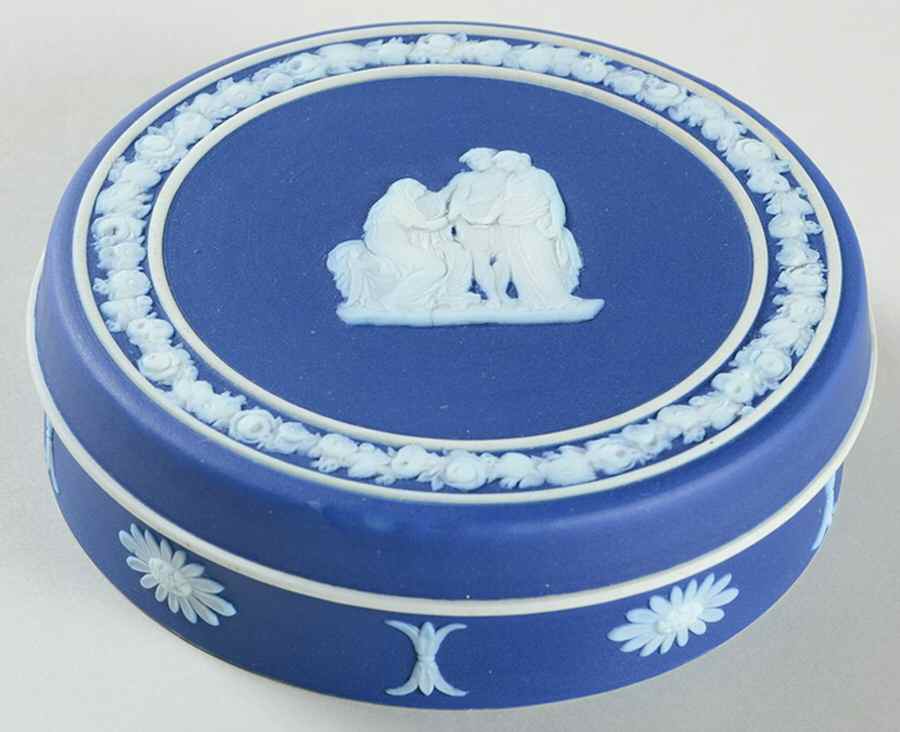 Cream Color on Wedgwood Blue Jasperware 4" Round Box & Lid by Wedgwood-1