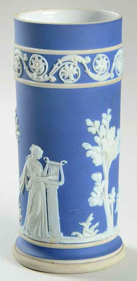 Cream Color on Wedgwood Blue Jasperware 5" Spill Vase by Wedgwood-1