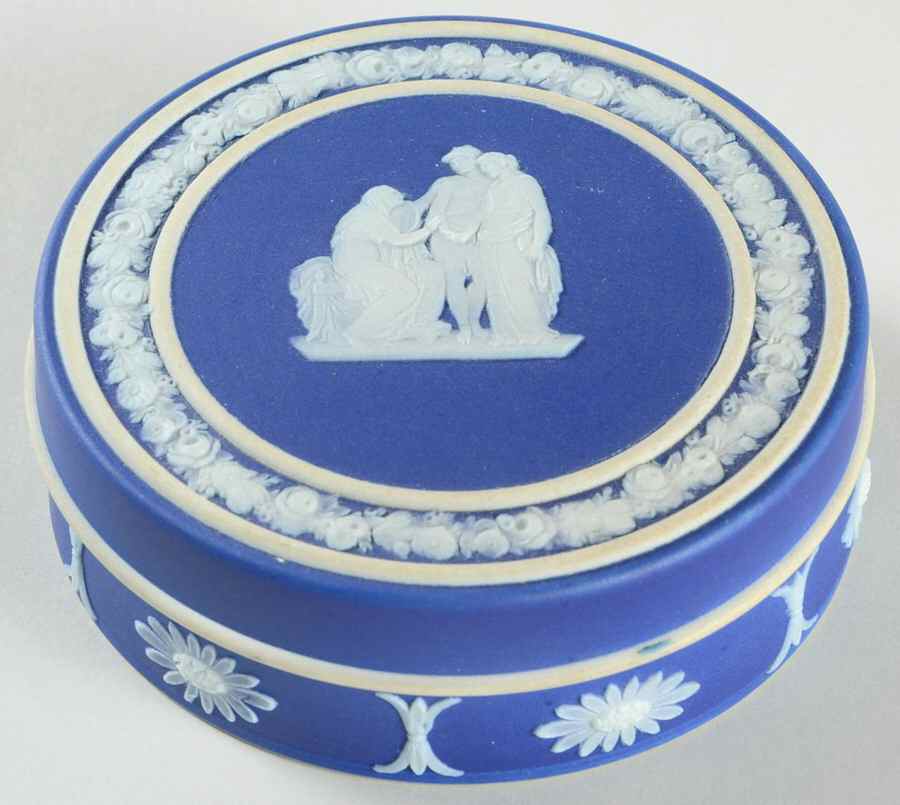 Cream Color on Wedgwood Blue Jasperware 3" Round Box & Lid by Wedgwood-1