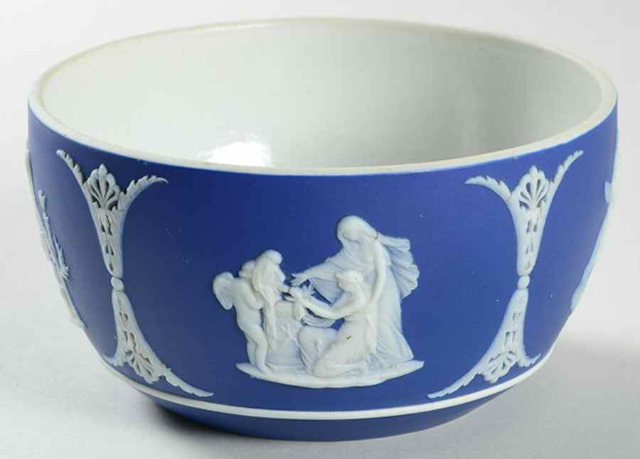 Cream Color on Wedgwood Blue Jasperware Bute Bowl by Wedgwood-1