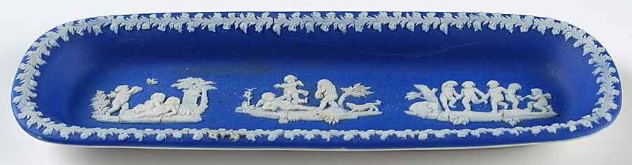 Cream Color on Wedgwood Blue Jasperware Pen Tray by Wedgwood-1