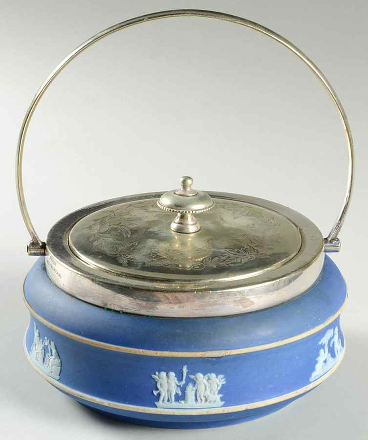 Cream Color on Wedgwood Blue Jasperware Round Covered Butter & Metal Lid by Wedgwood-1