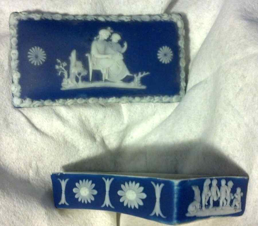 Cream Color on Wedgwood Blue Jasperware 4" Rectangular Box & Lid by Wedgwood-1