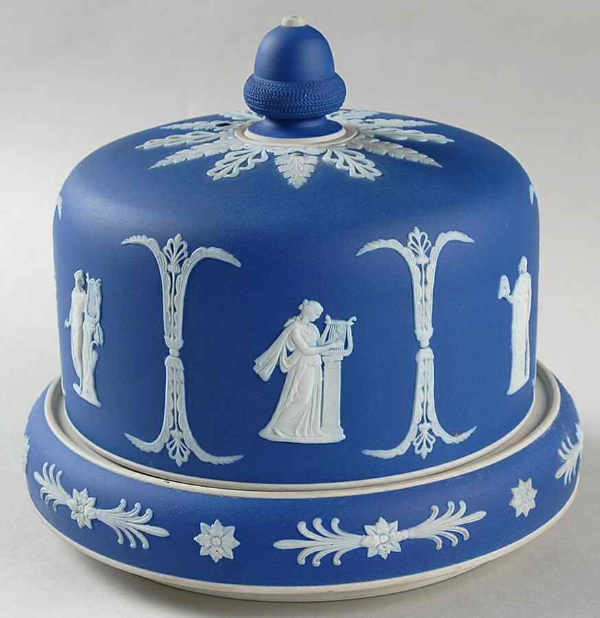 Cream Color on Wedgwood Blue Jasperware Round Cheese Dish & Lid by Wedgwood-1