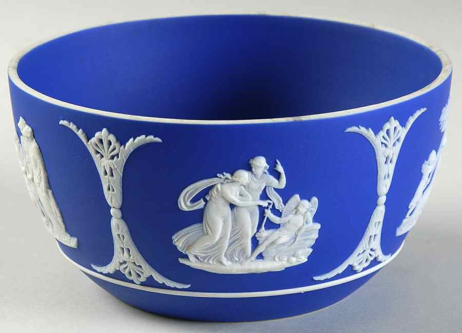 Cream Color on Wedgwood Blue Jasperware Bute Bowl by Wedgwood-1
