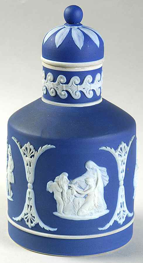 Cream Color on Wedgwood Blue Jasperware Teapoy & Lid by Wedgwood-1