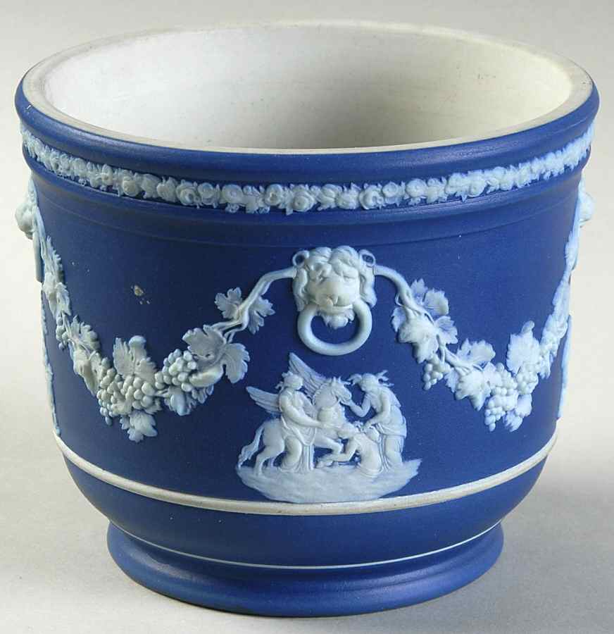 Cream Color on Wedgwood Blue Jasperware #317 3" Jardiniere by Wedgwood-1