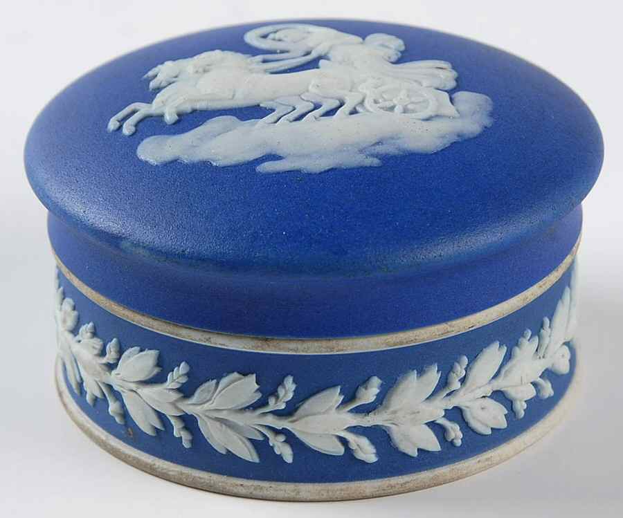 Cream Color on Wedgwood Blue Jasperware Miniature Round Box by Wedgwood-1