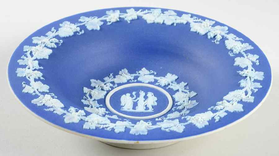 Cream Color on Wedgwood Blue Jasperware 7" Round Bowl by Wedgwood-1