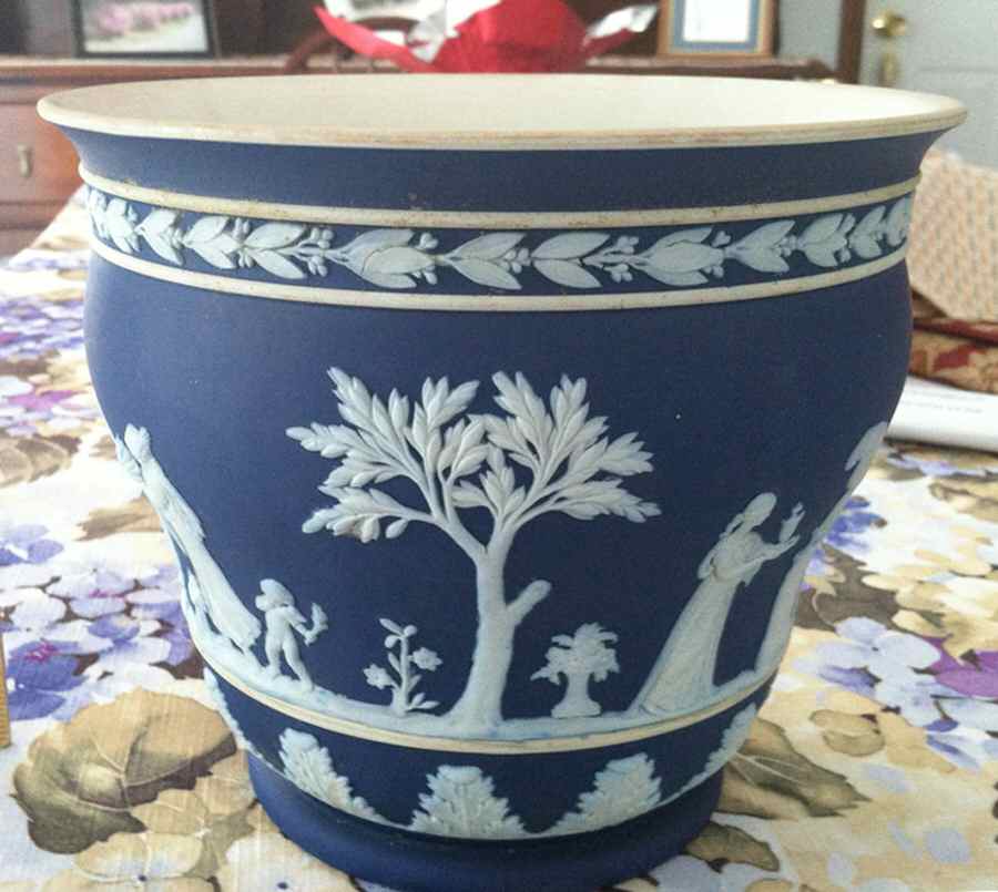 Cream Color on Wedgwood Blue Jasperware 6" Arcadian Jardiniers by Wedgwood-1