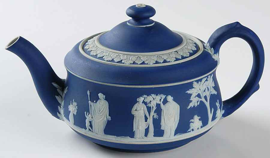 Cream Color on Wedgwood Blue Jasperware Individual Teapot & Lid by Wedgwood-1