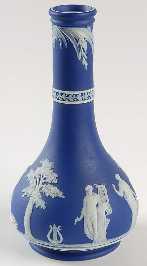 Cream Color on Wedgwood Blue Jasperware 6" Barber Bottle Vase No Lid by Wedgwood-1