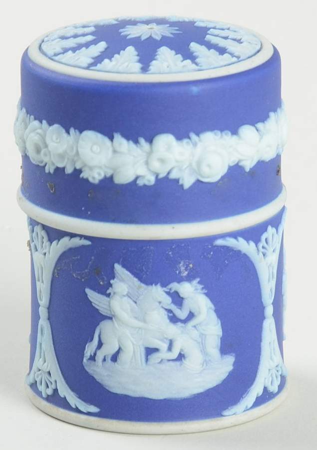 Cream Color on Wedgwood Blue Jasperware Laurel Match Box & Lid by Wedgwood-1