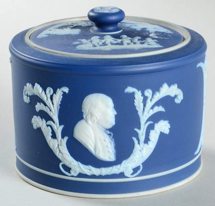 Cream Color on Wedgwood Blue Jasperware Sugar Box & Lid by Wedgwood-1