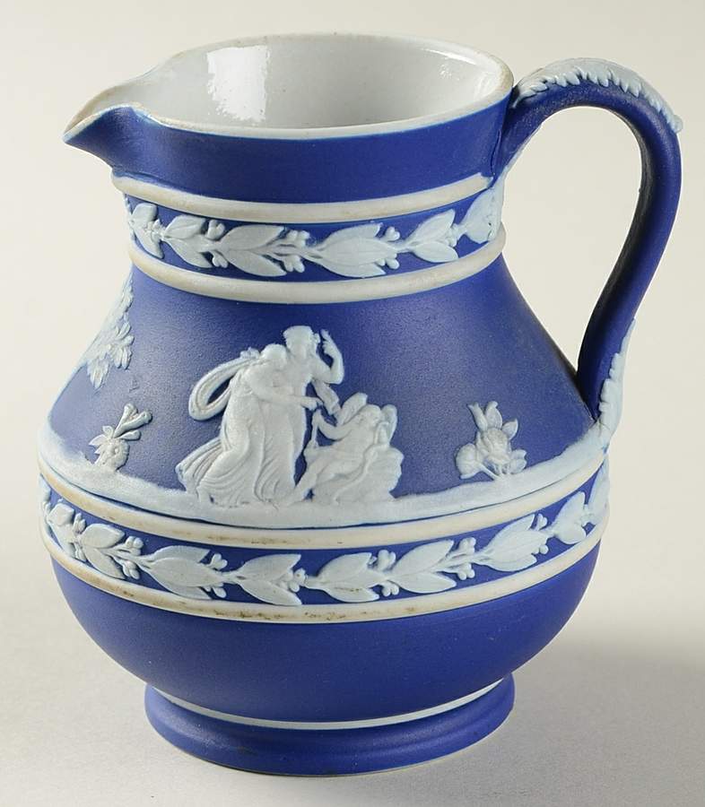 Cream Color on Wedgwood Blue Jasperware 3" Etruscan Jug by Wedgwood-1
