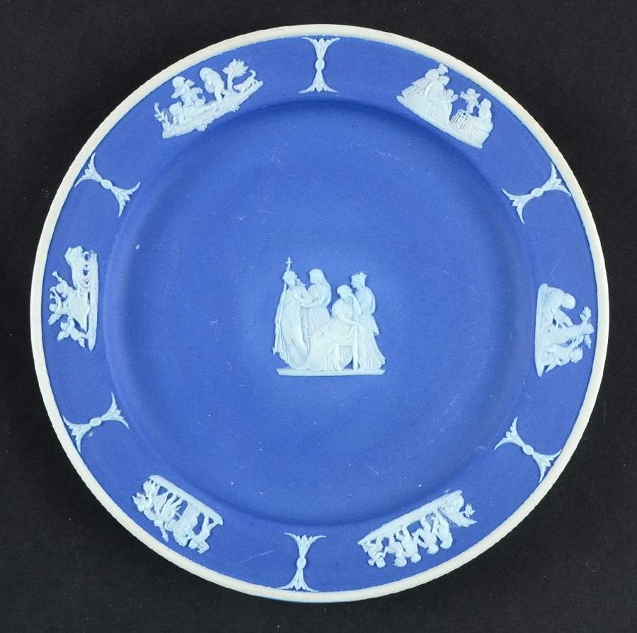Cream Color on Wedgwood Blue Jasperware 6" Round Tray by Wedgwood-1