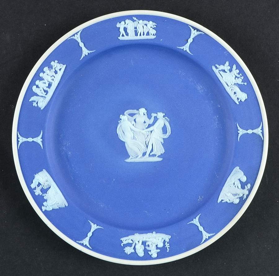 Cream Color on Wedgwood Blue Jasperware 6" Round Tray by Wedgwood-1