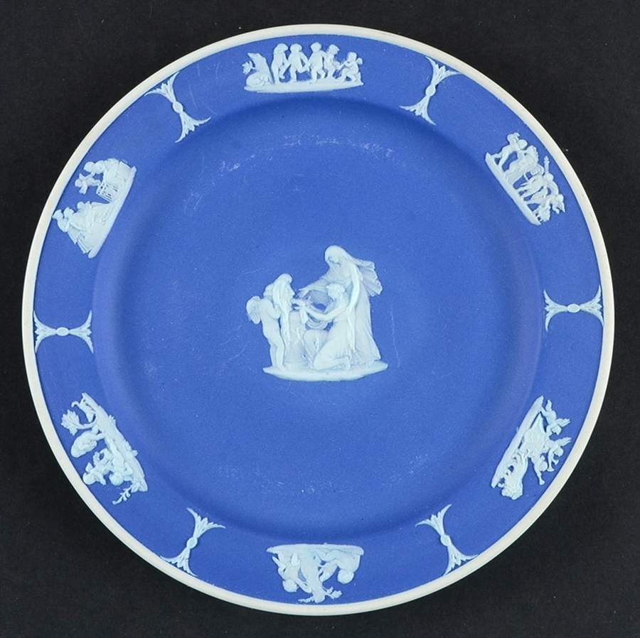 Cream Color on Wedgwood Blue Jasperware 6" Round Tray by Wedgwood-1