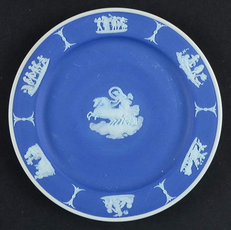 Cream Color on Wedgwood Blue Jasperware 6" Round Tray by Wedgwood-1