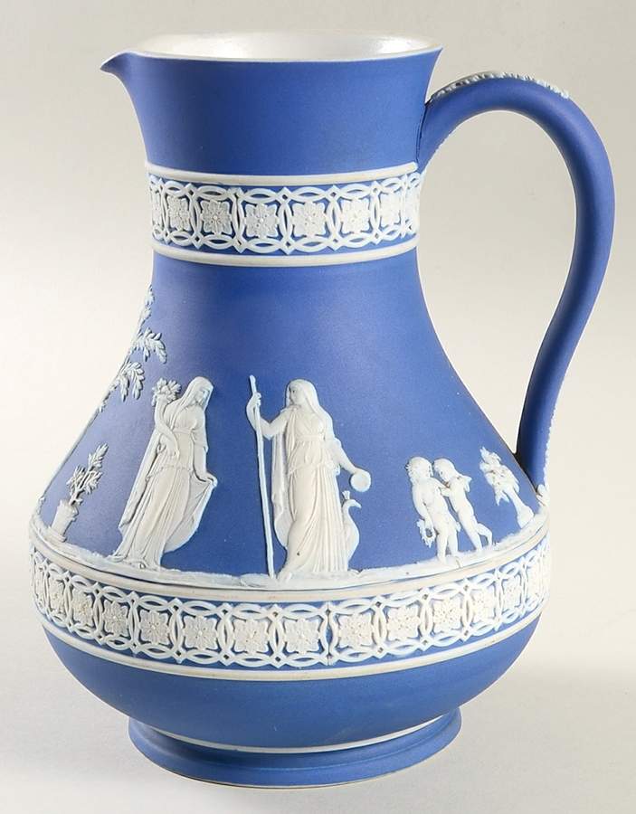 Cream Color on Wedgwood Blue Jasperware 7" Etruscan Jug by Wedgwood-1