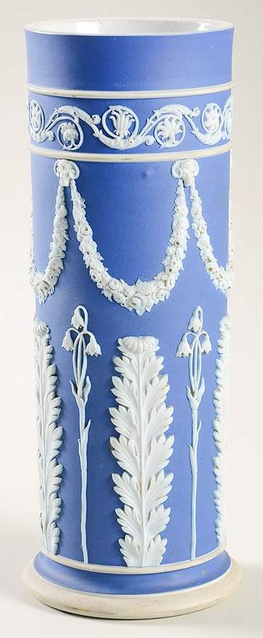 Cream Color on Wedgwood Blue Jasperware 8" Spill Vase by Wedgwood-1