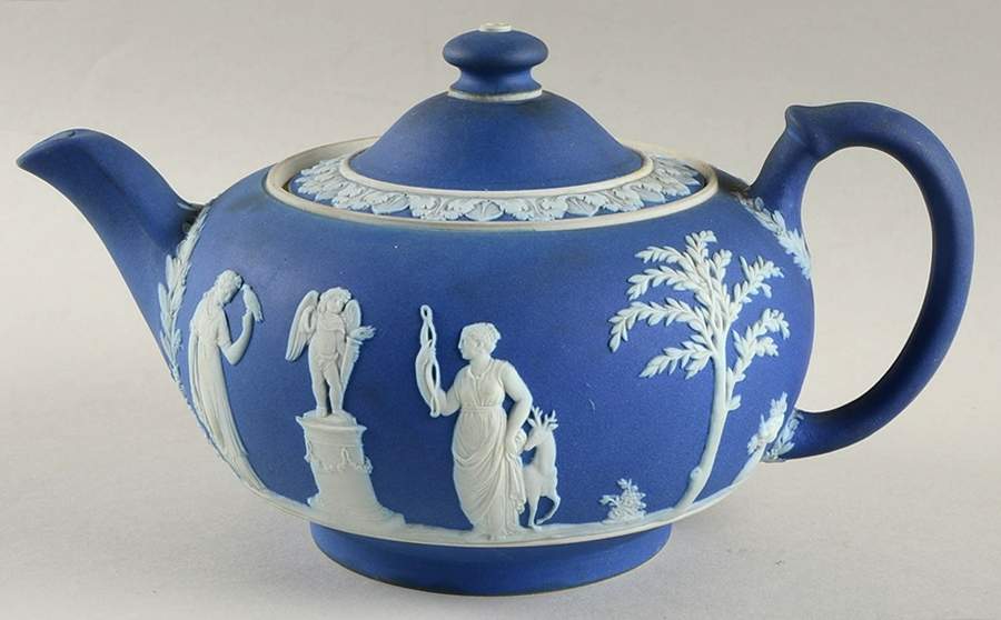 Cream Color on Wedgwood Blue Jasperware Small Teapot & Lid by Wedgwood-1