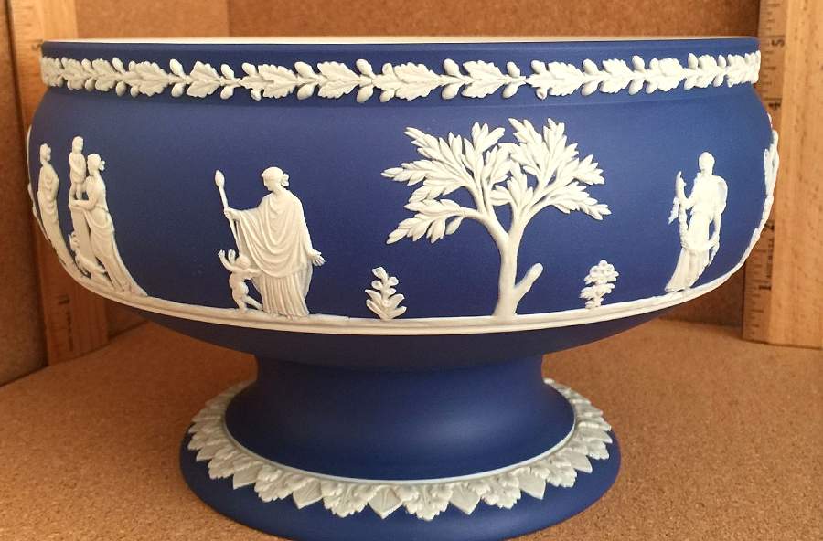 Cream Color on Wedgwood Blue Jasperware Round Bowl-Footed-Imperial by Wedgwood-1