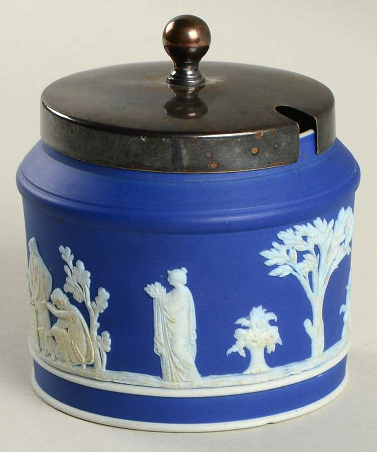 Cream Color on Wedgwood Blue Jasperware Brewster Sugar Bowl & Lid by Wedgwood-1