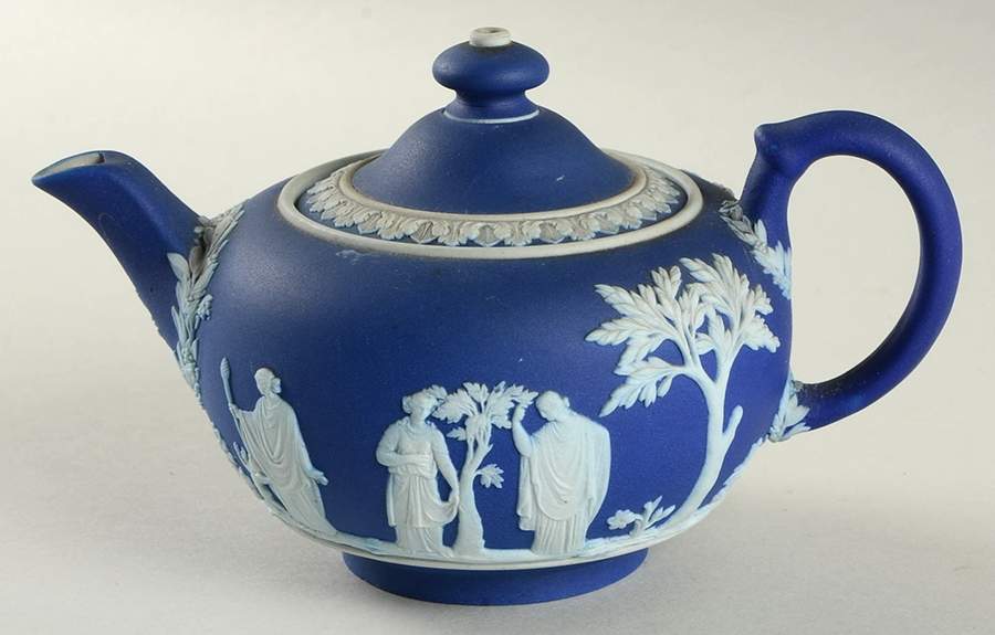 Cream Color on Wedgwood Blue Jasperware Individual Teapot & Lid by Wedgwood-1