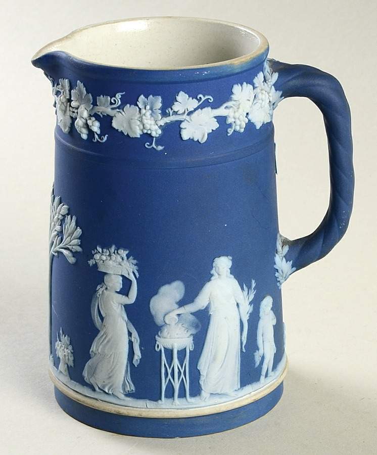 Cream Color on Wedgwood Blue Jasperware Small Trojan Jug by Wedgwood-1
