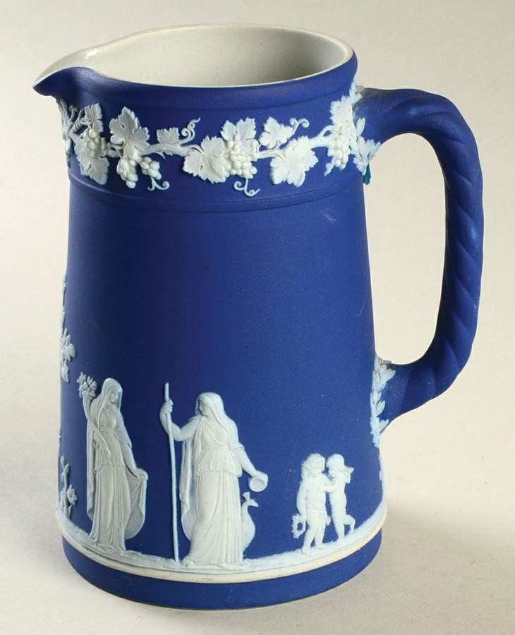 Cream Color on Wedgwood Blue Jasperware Medium Trojan Jug by Wedgwood-1