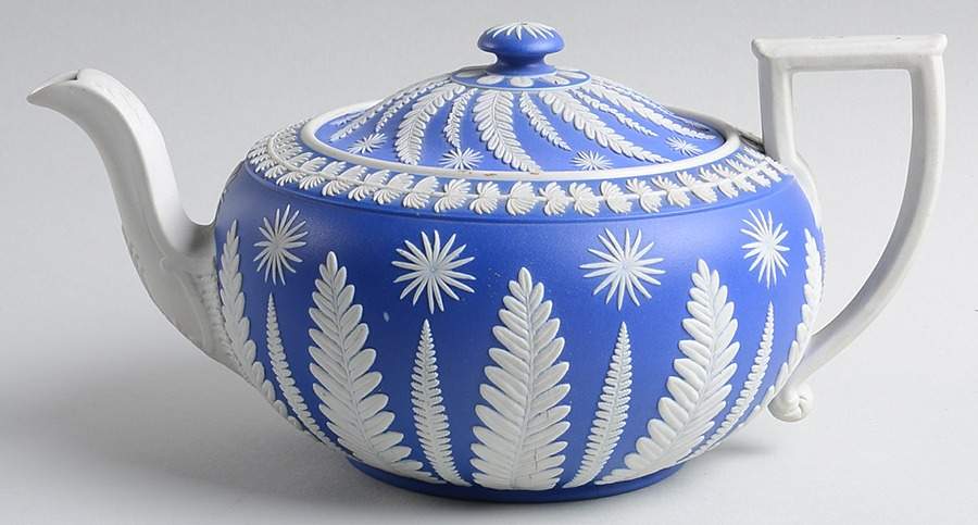 Cream Color on Wedgwood Blue Jasperware Teapot & Lid by Wedgwood-1