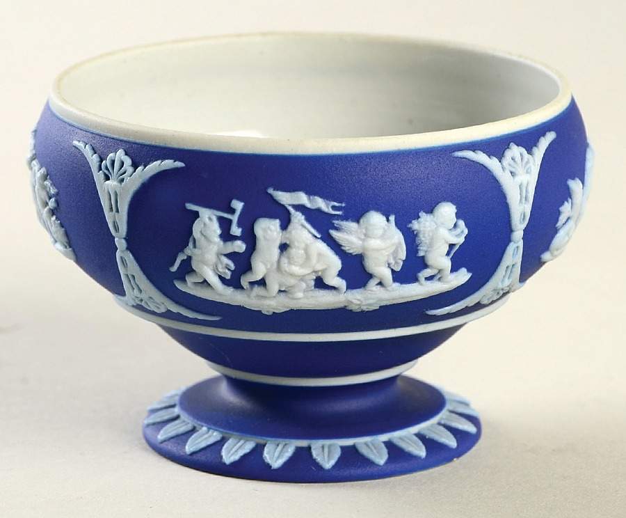 Cream Color on Wedgwood Blue Jasperware Salt Cellar by Wedgwood-1