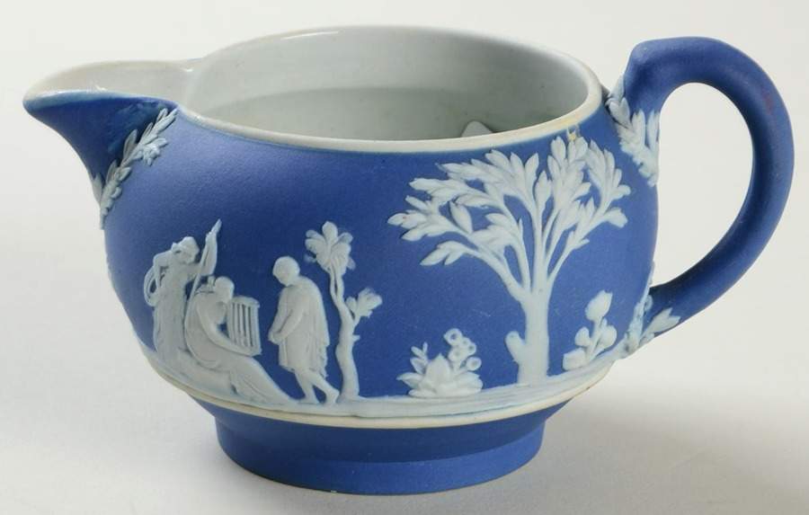 Cream Color on Wedgwood Blue Jasperware 146 Shape Mini Creamer by Wedgwood-1