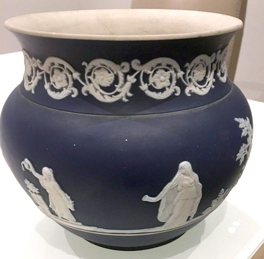 Cream Color on Wedgwood Blue Jasperware 8" Vase by Wedgwood-1