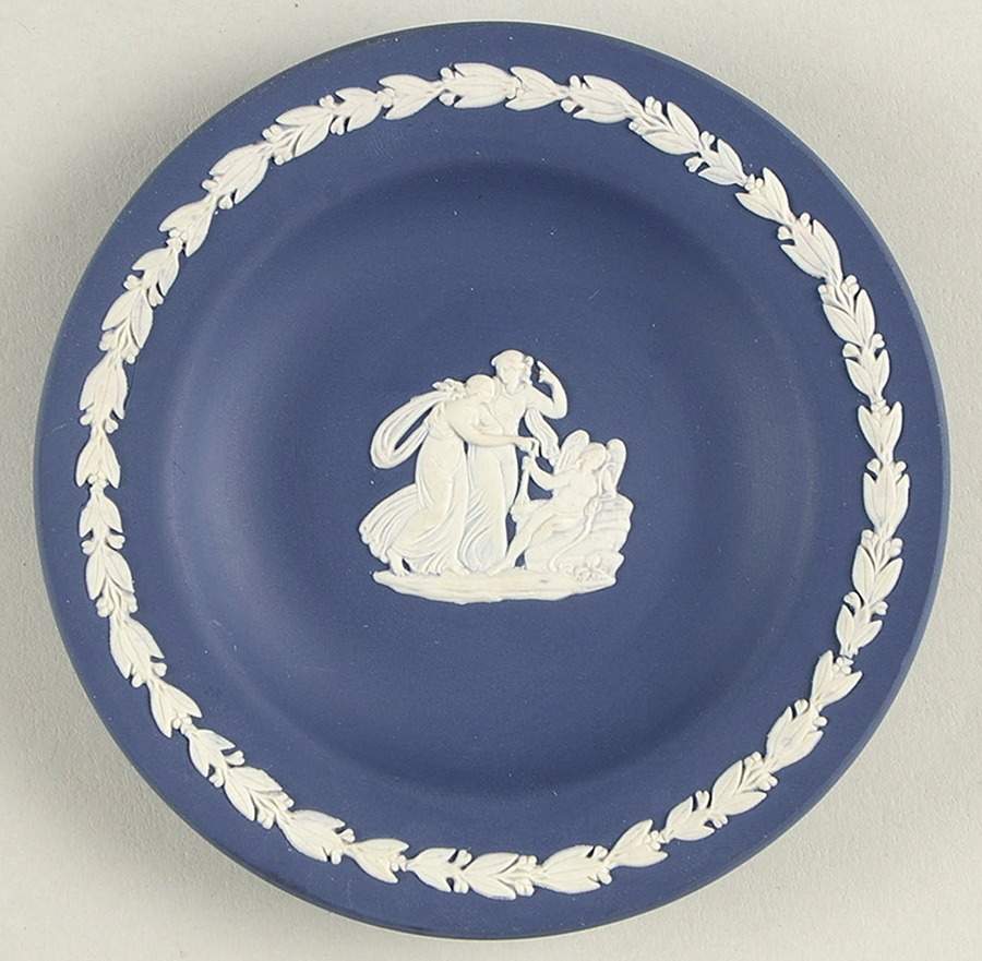 Cream Color on Wedgwood Blue Jasperware 4" Round Tray by Wedgwood-1