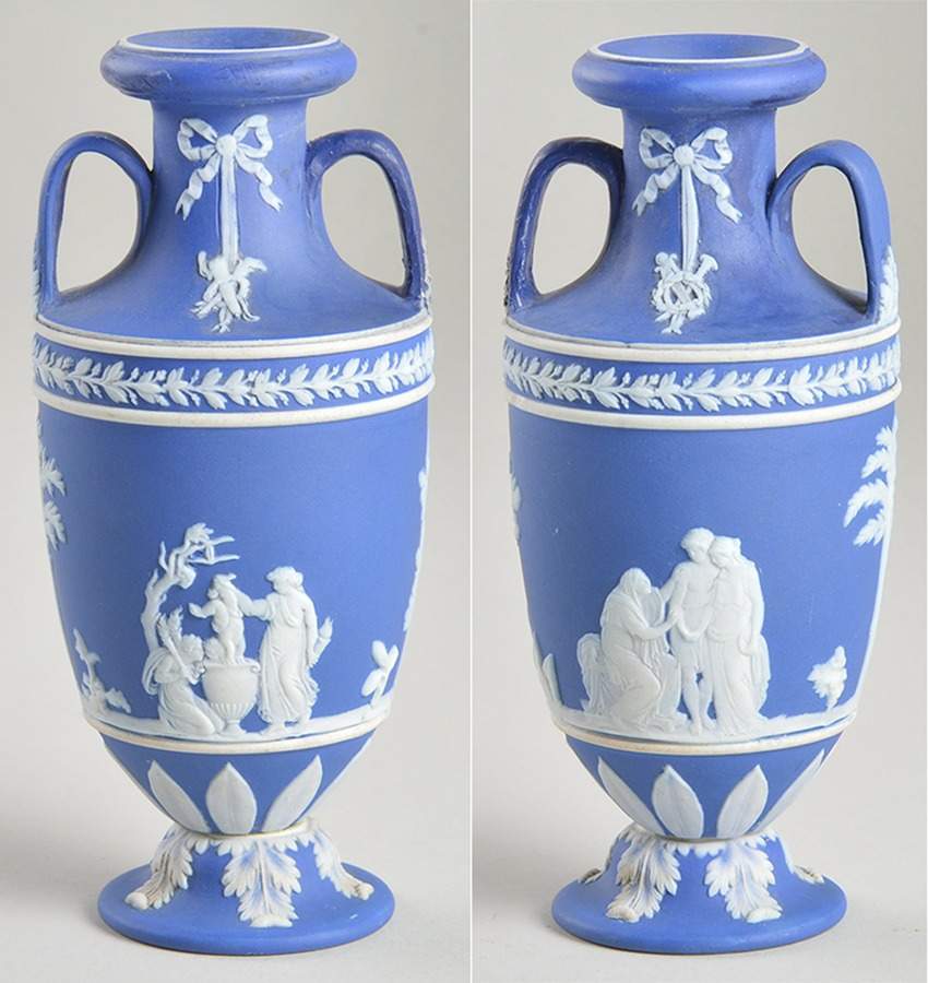 Cream Color on Wedgwood Blue Jasperware Vase-Trophy by Wedgwood-1