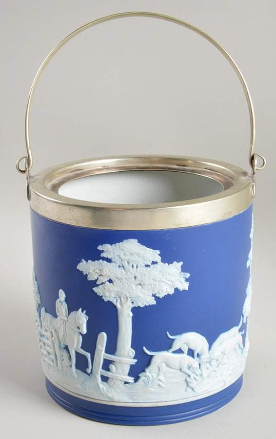 Cream Color on Wedgwood Blue Jasperware Biscuit Barrel No Lid by Wedgwood-1