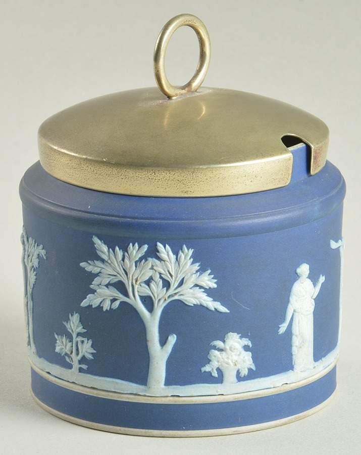 Cream Color on Wedgwood Blue Jasperware Brewster Sugar Bowl & Lid by Wedgwood-1