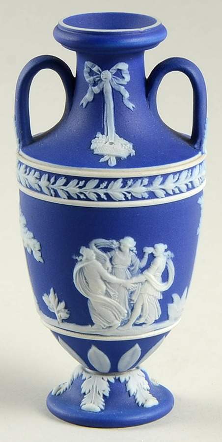 Cream Color on Wedgwood Blue Jasperware 4" Trophy Vase by Wedgwood-1