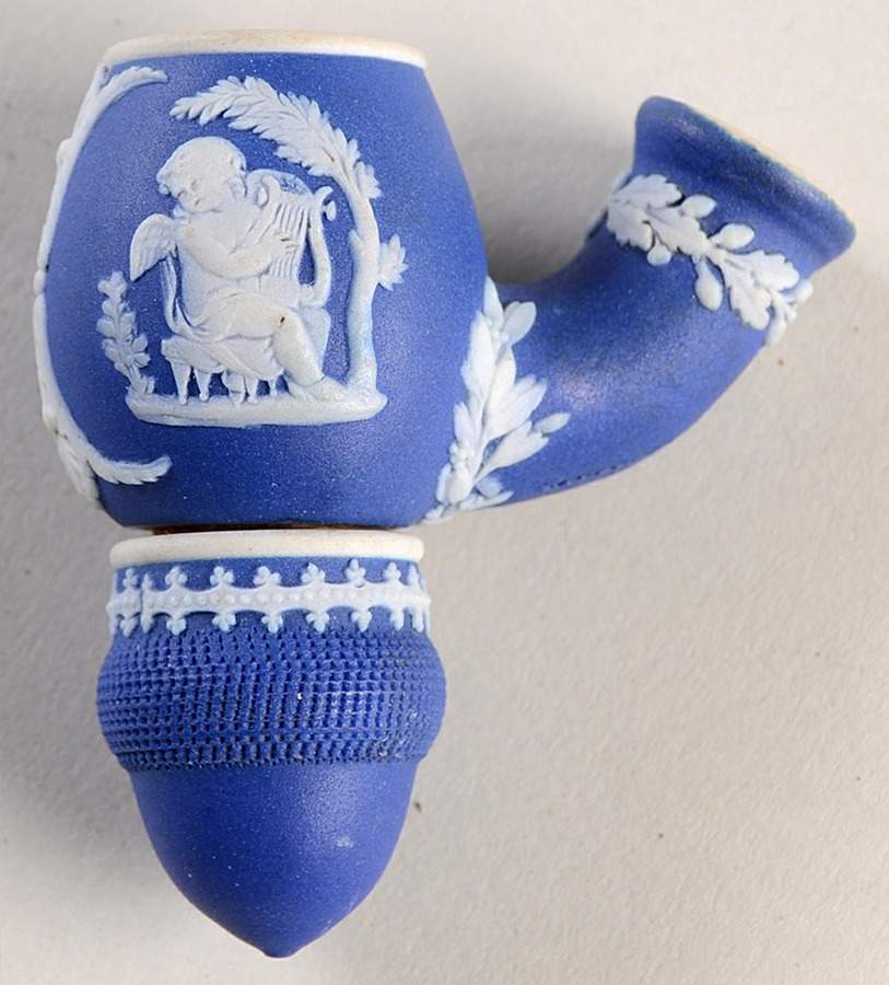 Cream Color on Wedgwood Blue Jasperware Pipe Head by Wedgwood-1