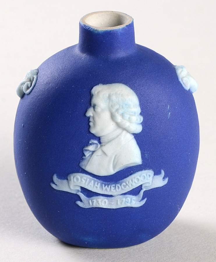 Cream Color on Wedgwood Blue Jasperware Perfume Bottle No Stopper by Wedgwood-1