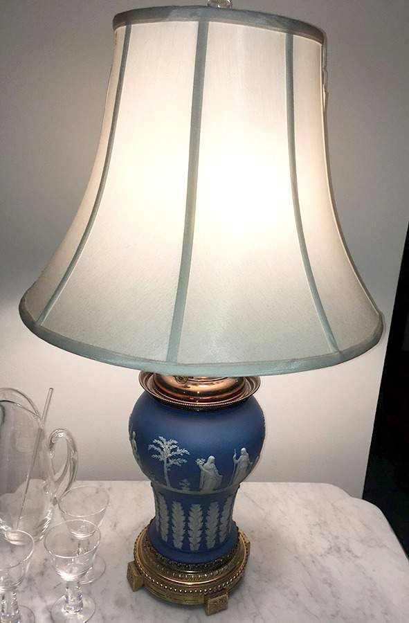 Cream Color on Wedgwood Blue Jasperware Lamp by Wedgwood-1