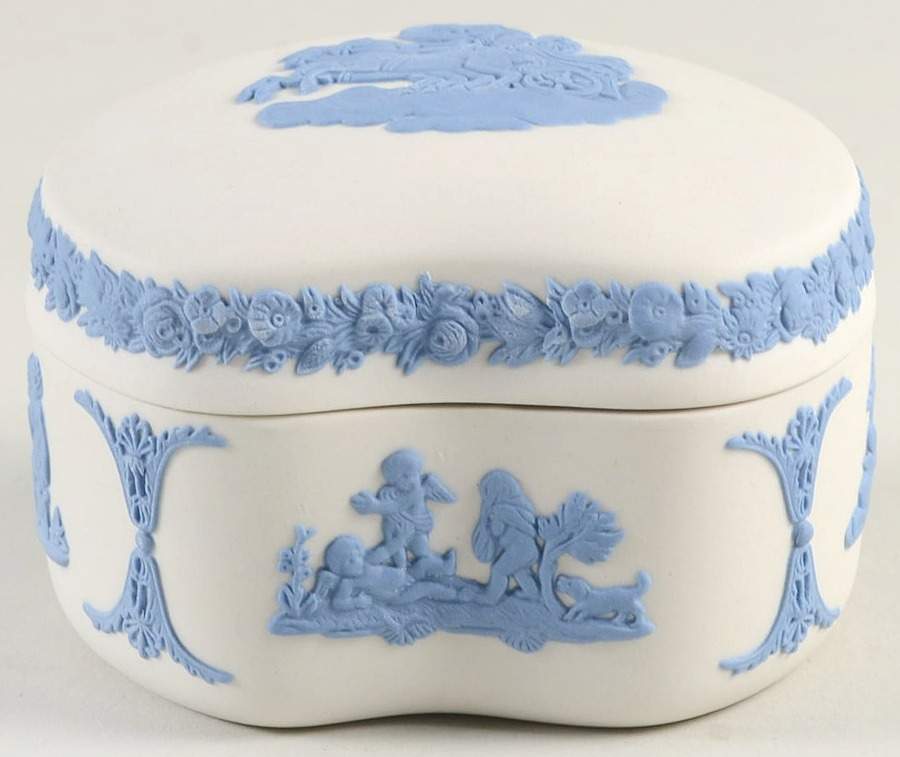 Lavender (Pale Blue) on Cream Color Jasperware Bean Box & Lid by Wedgwood-1